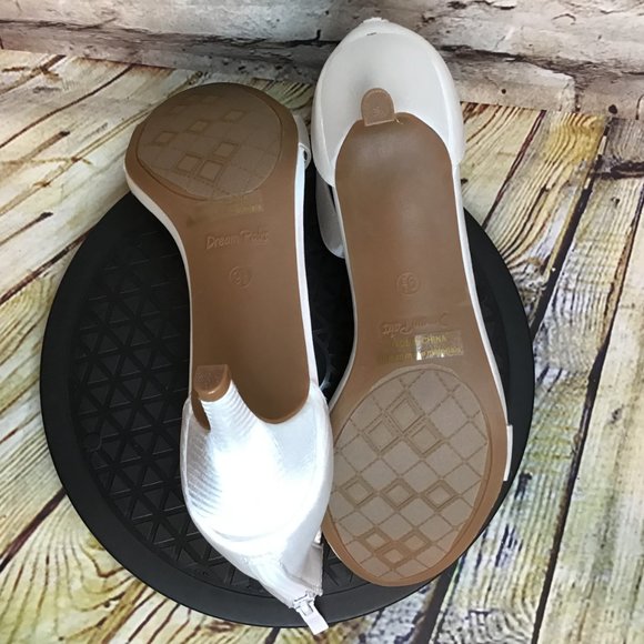 Dream Pairs Metallic Ivory Ash Open Toe Ankle Strap Heel Zip Kitten Heels 9.5 - Picture 6 of 9